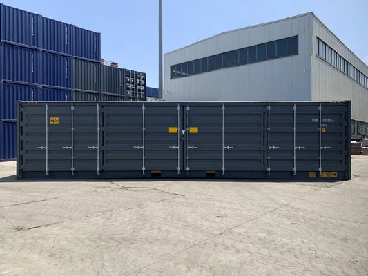Contenedor High Cube 40' doble puerta lateral gris - vista exterior | Sit Partners