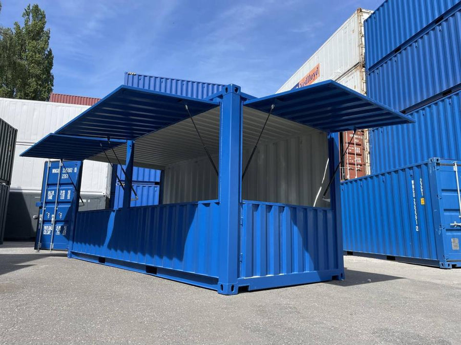Contenedor de bar azul 20 pies - vista exterior | Sit Partners