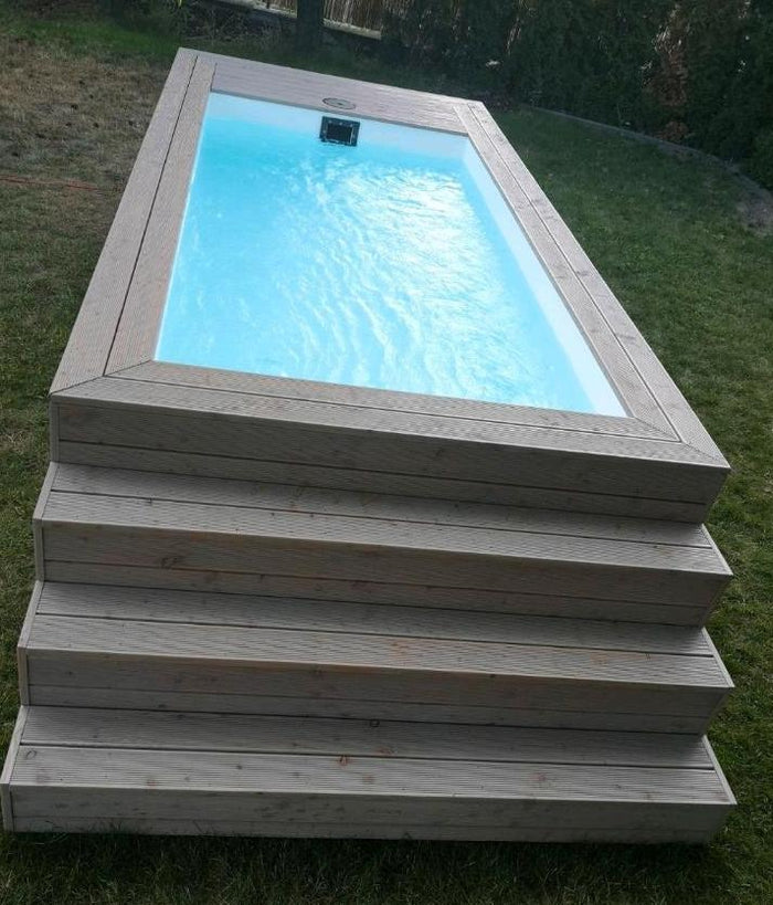 Piscina contenedor con revestimiento de madera - detalle | Sit Partners